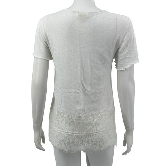 Deletta Anthropologie‎ Top Womens XS Lace Flutter Sleeves White Linen Fairy Boho - Picture 5 of 6